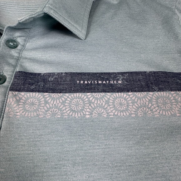 Travis Mathew Men's XXL Polo Teal with Floral Stripe - Picture 7 of 8